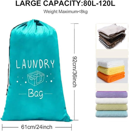 2 Pack XL Travel Laundry Bag, Dirty Clothes Organizer with Drawstring, Large Enough to Hold 4 Loads of Laundry， Easy Fit a Laundry Hamper or Basket，24" x 36" (Grey+Blue)