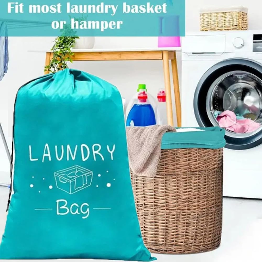 2 Pack XL Travel Laundry Bag, Dirty Clothes Organizer with Drawstring, Large Enough to Hold 4 Loads of Laundry， Easy Fit a Laundry Hamper or Basket，24" x 36" (Grey+Blue)