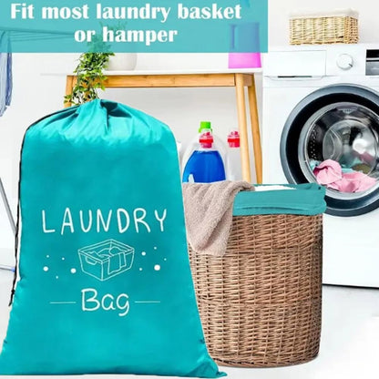 2 Pack XL Travel Laundry Bag, Dirty Clothes Organizer with Drawstring, Large Enough to Hold 4 Loads of Laundry， Easy Fit a Laundry Hamper or Basket，24" x 36" (Grey+Blue)