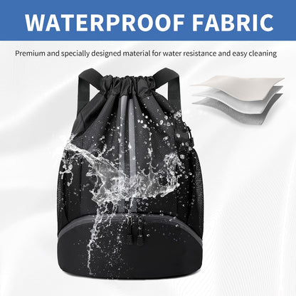 Drawstring Backpack Gym Bag with Shoes Compartment for Soccer, Basketball, Swim, Water-Resistant String Backpack Beach Cinch for Women Men