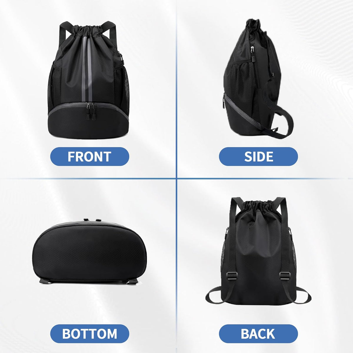 Drawstring Backpack Gym Bag with Shoes Compartment for Soccer, Basketball, Swim, Water-Resistant String Backpack Beach Cinch for Women Men