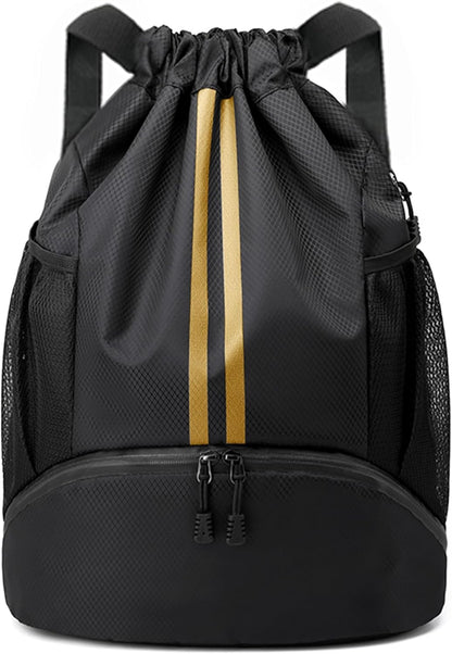 Drawstring Backpack Gym Bag with Shoes Compartment for Soccer, Basketball, Swim, Water-Resistant String Backpack Beach Cinch for Women Men