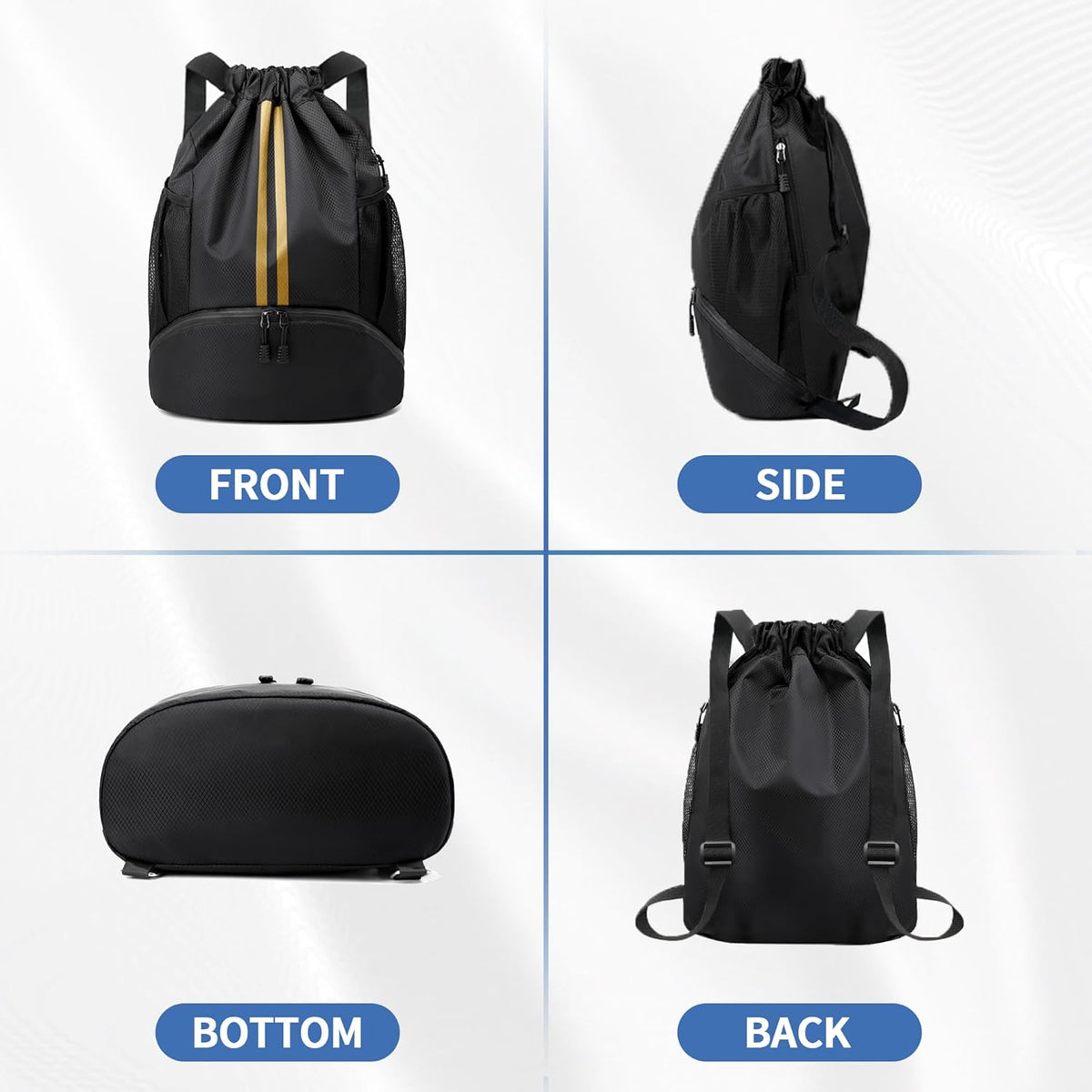 Drawstring Backpack Gym Bag with Shoes Compartment for Soccer, Basketball, Swim, Water-Resistant String Backpack Beach Cinch for Women Men