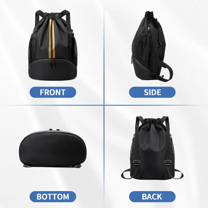 Drawstring Backpack Gym Bag with Shoes Compartment for Soccer, Basketball, Swim, Water-Resistant String Backpack Beach Cinch for Women Men
