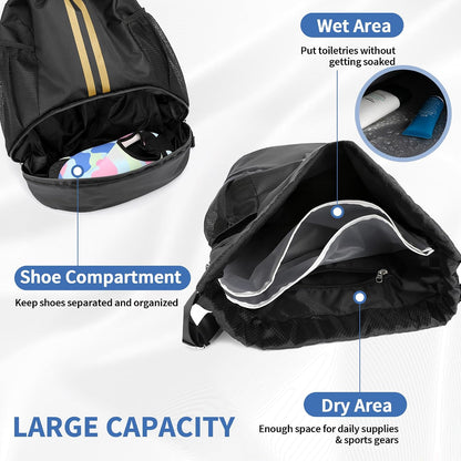 Drawstring Backpack Gym Bag with Shoes Compartment for Soccer, Basketball, Swim, Water-Resistant String Backpack Beach Cinch for Women Men
