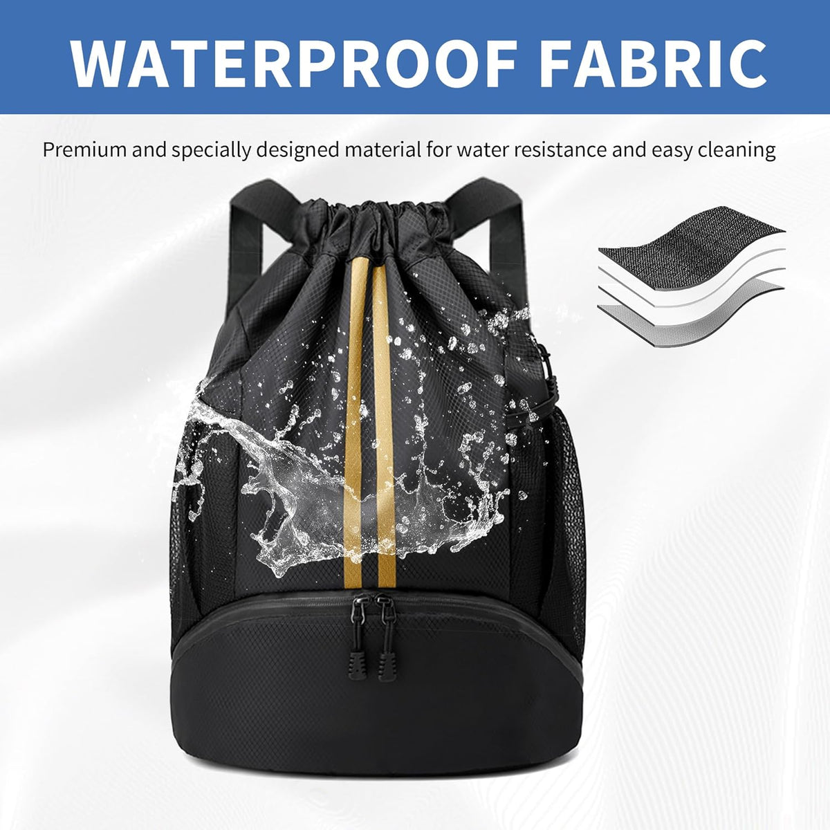 Drawstring Backpack Gym Bag with Shoes Compartment for Soccer, Basketball, Swim, Water-Resistant String Backpack Beach Cinch for Women Men
