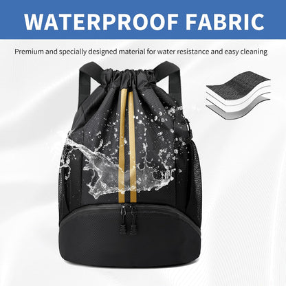 Drawstring Backpack Gym Bag with Shoes Compartment for Soccer, Basketball, Swim, Water-Resistant String Backpack Beach Cinch for Women Men