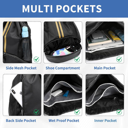 Drawstring Backpack Gym Bag with Shoes Compartment for Soccer, Basketball, Swim, Water-Resistant String Backpack Beach Cinch for Women Men
