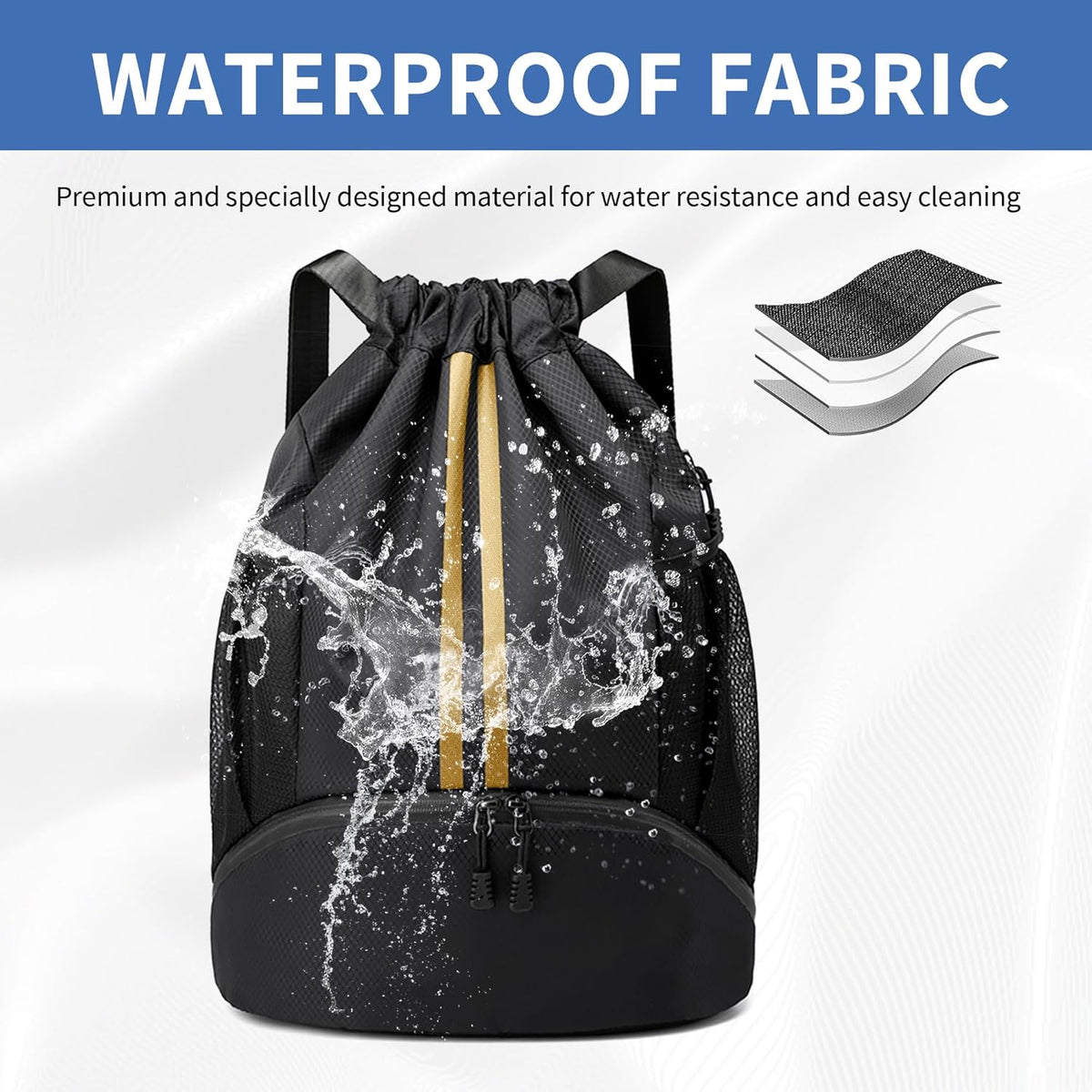 Drawstring Backpack Gym Bag with Shoes Compartment for Soccer, Basketball, Swim, Water-Resistant String Backpack Beach Cinch for Women Men