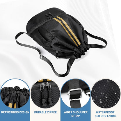 Drawstring Backpack Gym Bag with Shoes Compartment for Soccer, Basketball, Swim, Water-Resistant String Backpack Beach Cinch for Women Men