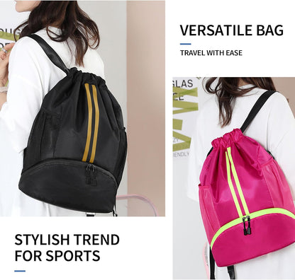 Drawstring Backpack Gym Bag with Shoes Compartment for Soccer, Basketball, Swim, Water-Resistant String Backpack Beach Cinch for Women Men