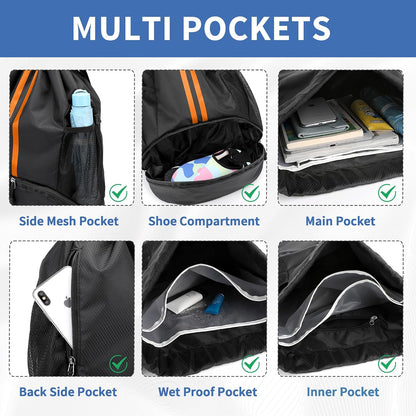 Drawstring Backpack Gym Bag with Shoes Compartment for Soccer, Basketball, Swim, Water-Resistant String Backpack Beach Cinch for Women Men