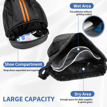 Drawstring Backpack Gym Bag with Shoes Compartment for Soccer, Basketball, Swim, Water-Resistant String Backpack Beach Cinch for Women Men