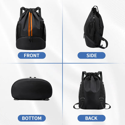Drawstring Backpack Gym Bag with Shoes Compartment for Soccer, Basketball, Swim, Water-Resistant String Backpack Beach Cinch for Women Men
