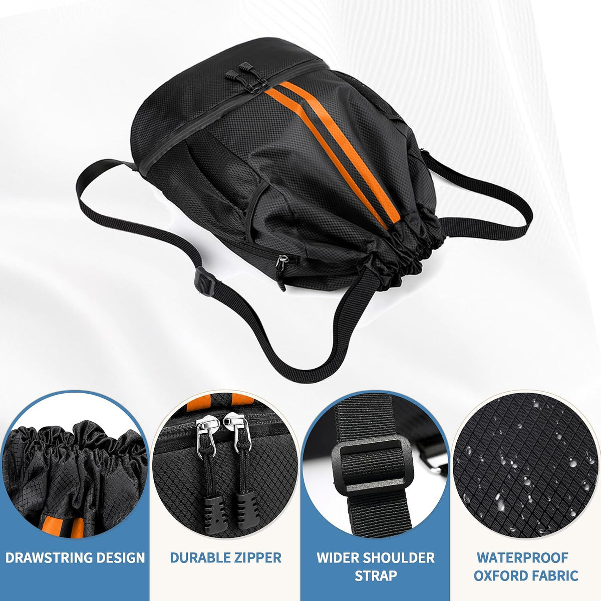 Drawstring Backpack Gym Bag with Shoes Compartment for Soccer, Basketball, Swim, Water-Resistant String Backpack Beach Cinch for Women Men