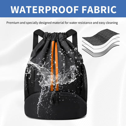 Drawstring Backpack Gym Bag with Shoes Compartment for Soccer, Basketball, Swim, Water-Resistant String Backpack Beach Cinch for Women Men