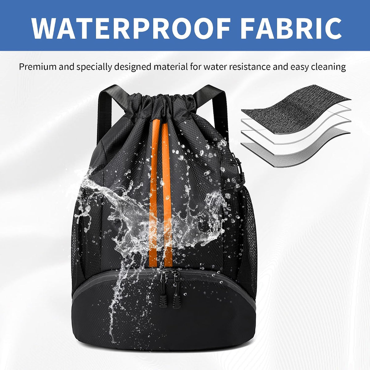 Drawstring Backpack Gym Bag with Shoes Compartment for Soccer, Basketball, Swim, Water-Resistant String Backpack Beach Cinch for Women Men