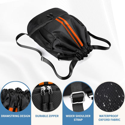 Drawstring Backpack Gym Bag with Shoes Compartment for Soccer, Basketball, Swim, Water-Resistant String Backpack Beach Cinch for Women Men