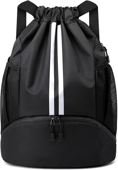 Drawstring Backpack Gym Bag with Shoes Compartment for Soccer, Basketball, Swim, Water-Resistant String Backpack Beach Cinch for Women Men