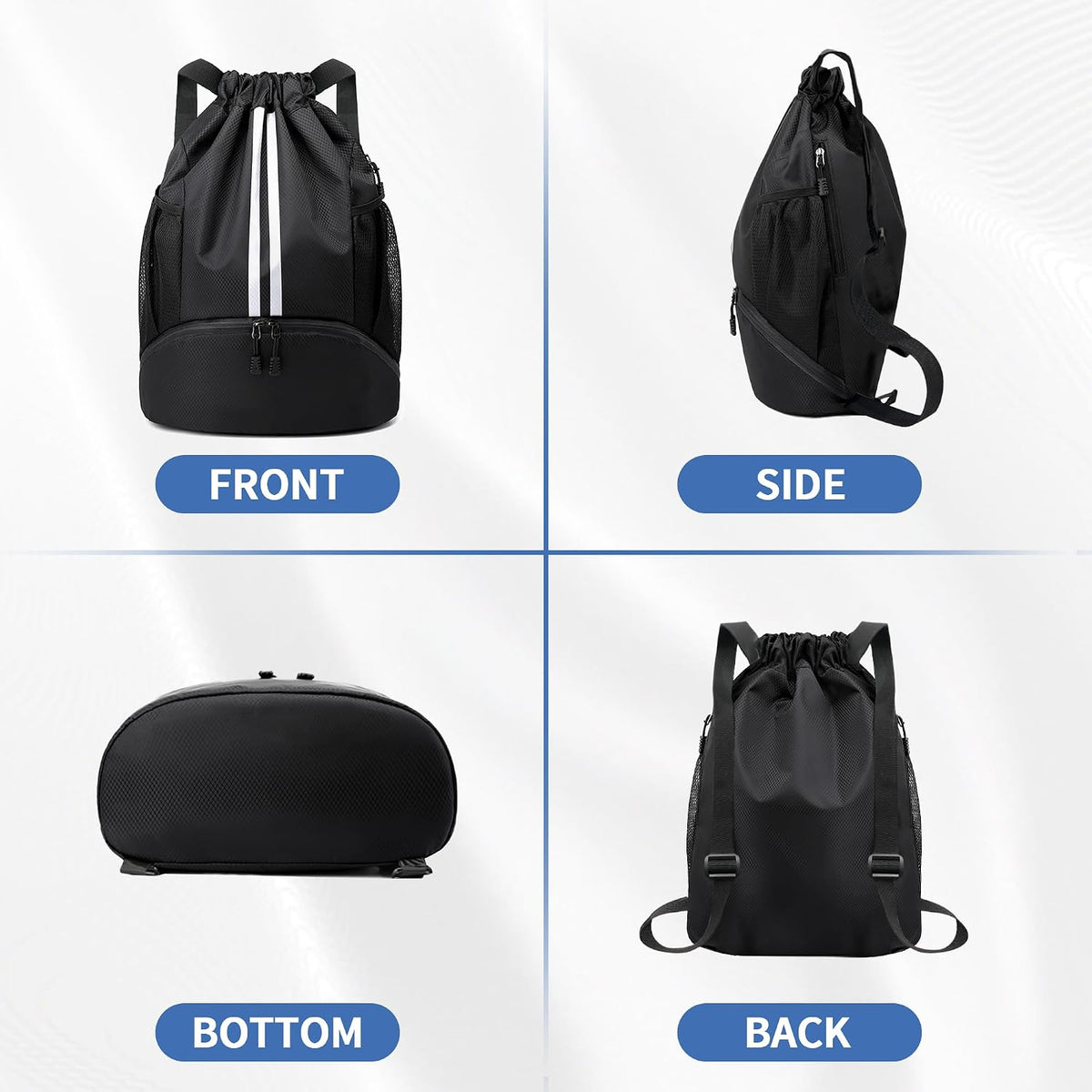 Drawstring Backpack Gym Bag with Shoes Compartment for Soccer, Basketball, Swim, Water-Resistant String Backpack Beach Cinch for Women Men