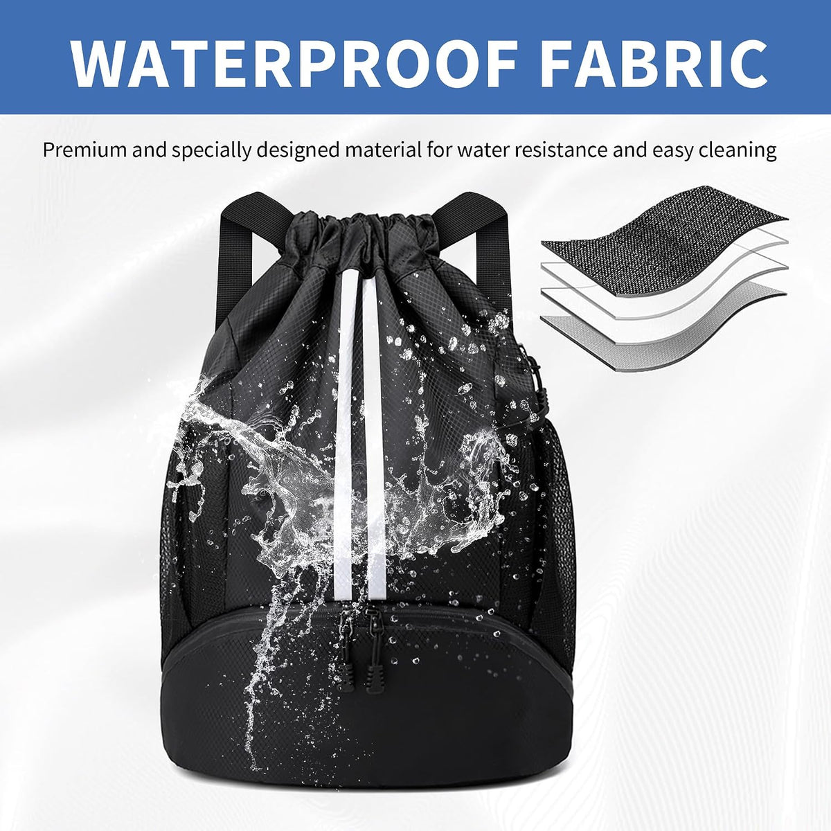 Drawstring Backpack Gym Bag with Shoes Compartment for Soccer, Basketball, Swim, Water-Resistant String Backpack Beach Cinch for Women Men
