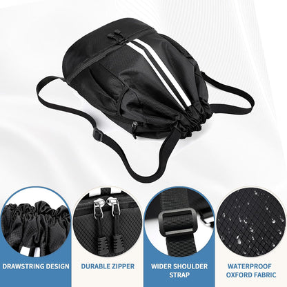Drawstring Backpack Gym Bag with Shoes Compartment for Soccer, Basketball, Swim, Water-Resistant String Backpack Beach Cinch for Women Men