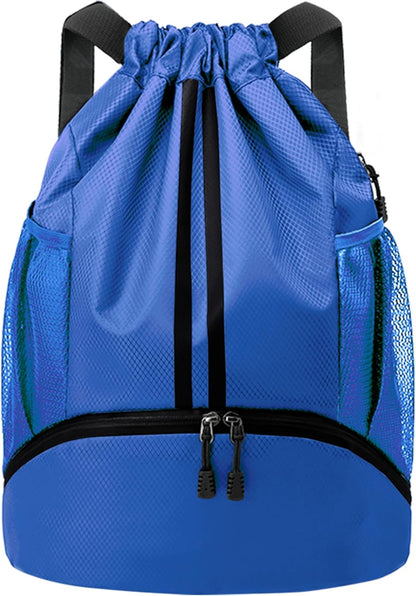 Drawstring Backpack Gym Bag with Shoes Compartment for Soccer, Basketball, Swim, Water-Resistant String Backpack Beach Cinch for Women Men