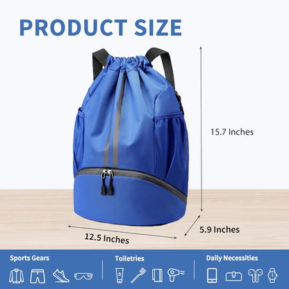 Drawstring Backpack Gym Bag with Shoes Compartment for Soccer, Basketball, Swim, Water-Resistant String Backpack Beach Cinch for Women Men