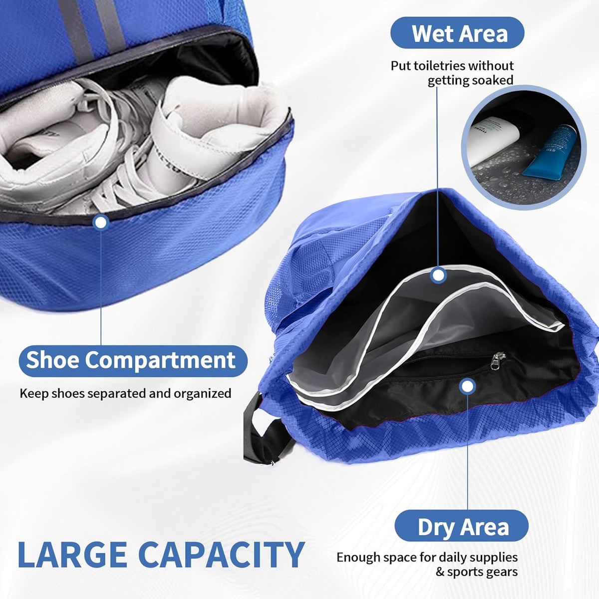 Drawstring Backpack Gym Bag with Shoes Compartment for Soccer, Basketball, Swim, Water-Resistant String Backpack Beach Cinch for Women Men