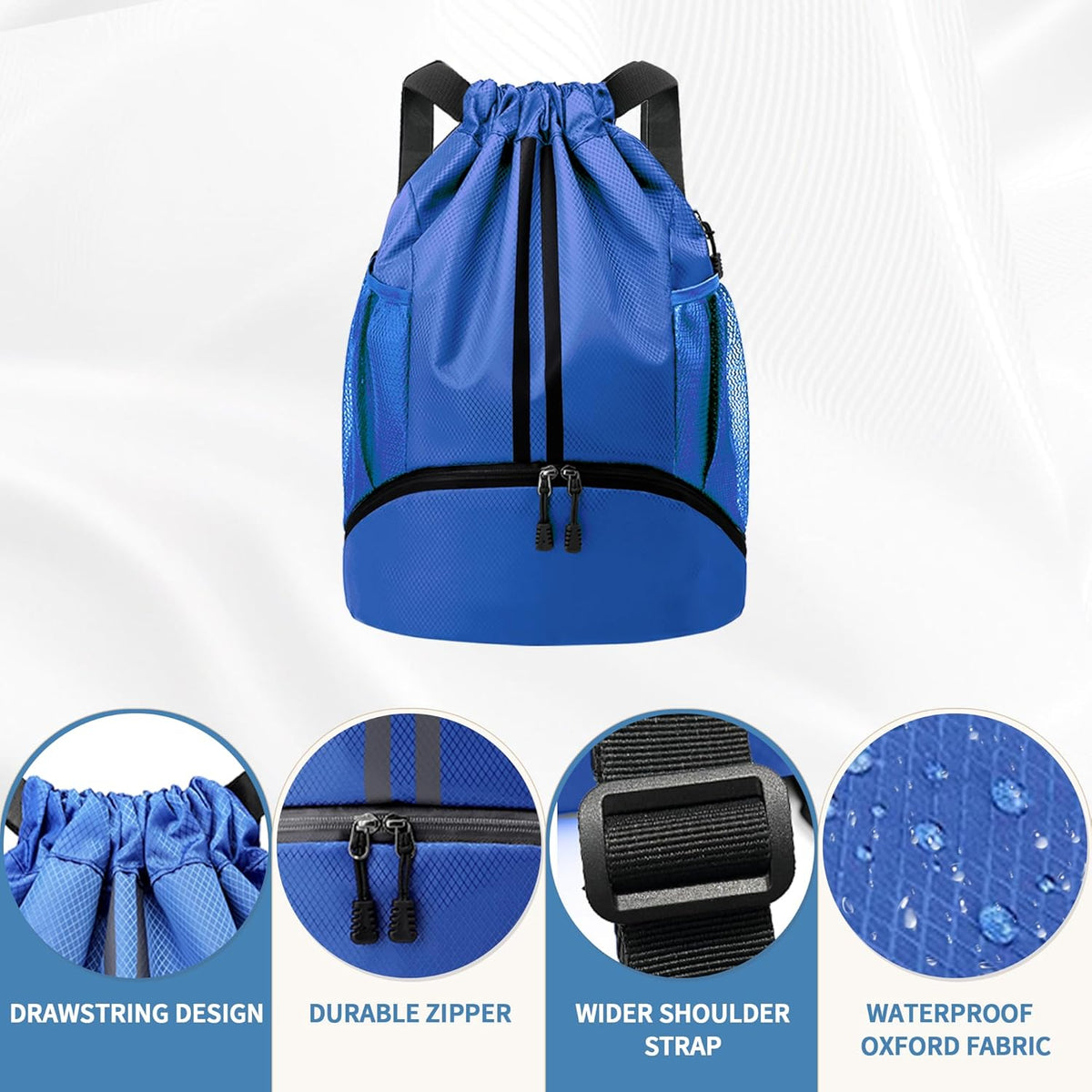 Drawstring Backpack Gym Bag with Shoes Compartment for Soccer, Basketball, Swim, Water-Resistant String Backpack Beach Cinch for Women Men
