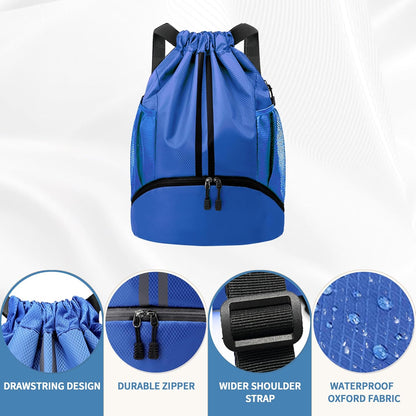 Drawstring Backpack Gym Bag with Shoes Compartment for Soccer, Basketball, Swim, Water-Resistant String Backpack Beach Cinch for Women Men