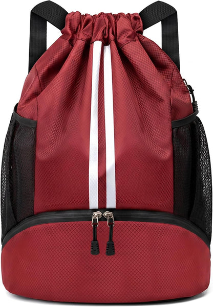 Drawstring Backpack Gym Bag with Shoes Compartment for Soccer, Basketball, Swim, Water-Resistant String Backpack Beach Cinch for Women Men
