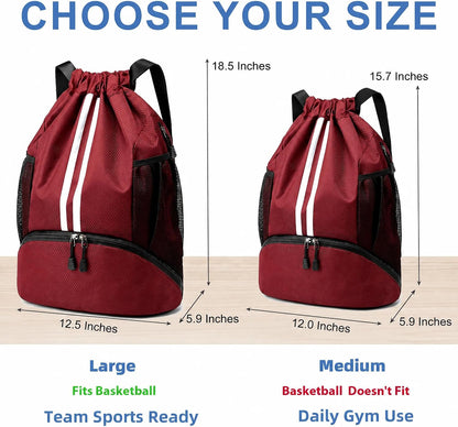 Drawstring Backpack Gym Bag with Shoes Compartment for Soccer, Basketball, Swim, Water-Resistant String Backpack Beach Cinch for Women Men
