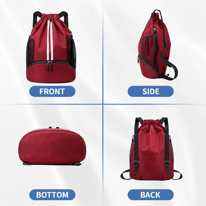 Drawstring Backpack Gym Bag with Shoes Compartment for Soccer, Basketball, Swim, Water-Resistant String Backpack Beach Cinch for Women Men