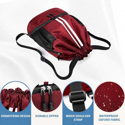 Drawstring Backpack Gym Bag with Shoes Compartment for Soccer, Basketball, Swim, Water-Resistant String Backpack Beach Cinch for Women Men