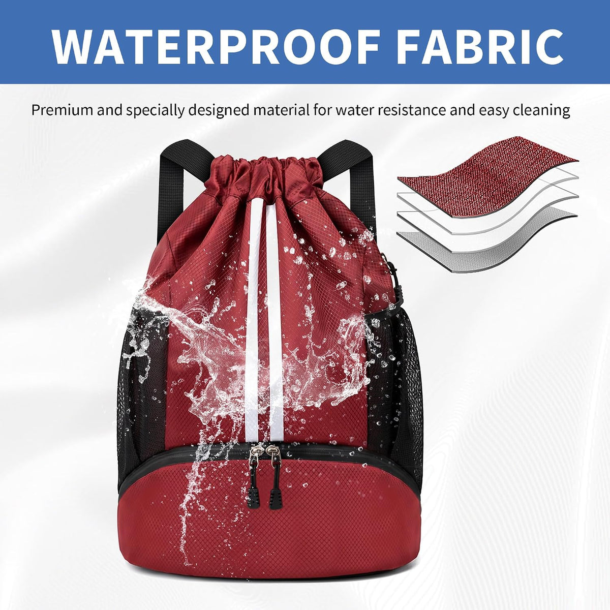 Drawstring Backpack Gym Bag with Shoes Compartment for Soccer, Basketball, Swim, Water-Resistant String Backpack Beach Cinch for Women Men