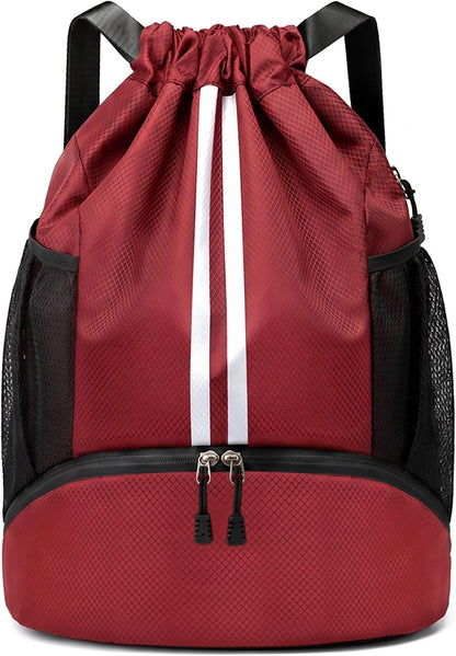 Drawstring Backpack Gym Bag with Shoes Compartment for Soccer, Basketball, Swim, Water-Resistant String Backpack Beach Cinch for Women Men