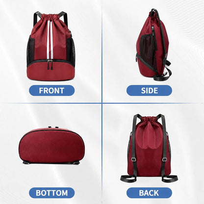 Drawstring Backpack Gym Bag with Shoes Compartment for Soccer, Basketball, Swim, Water-Resistant String Backpack Beach Cinch for Women Men