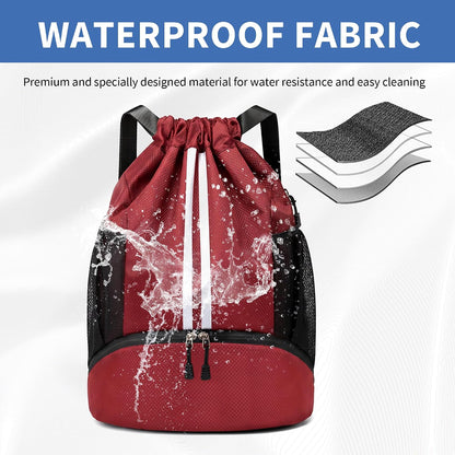 Drawstring Backpack Gym Bag with Shoes Compartment for Soccer, Basketball, Swim, Water-Resistant String Backpack Beach Cinch for Women Men