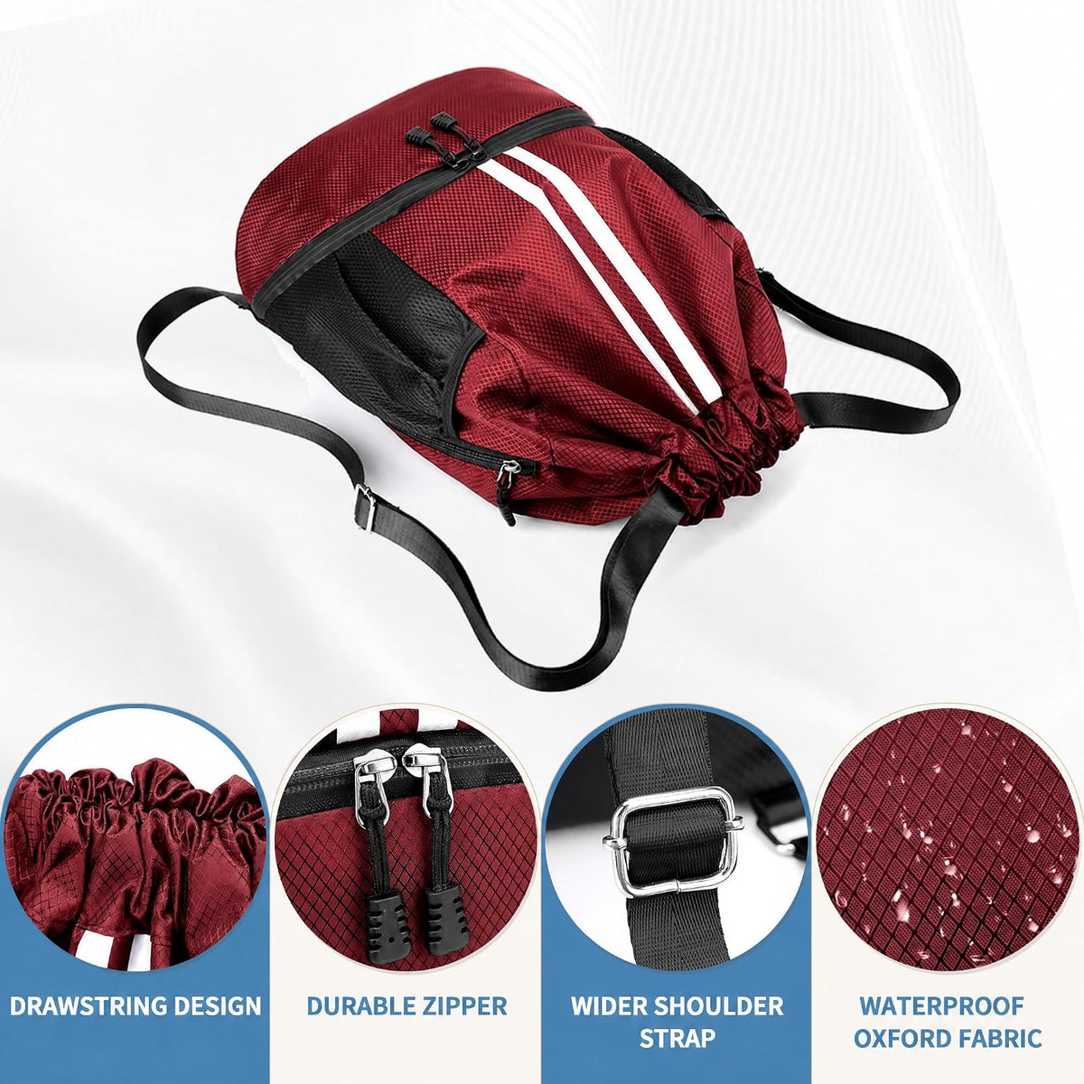 Drawstring Backpack Gym Bag with Shoes Compartment for Soccer, Basketball, Swim, Water-Resistant String Backpack Beach Cinch for Women Men