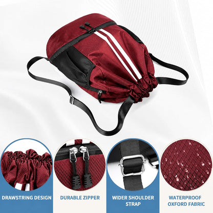 Drawstring Backpack Gym Bag with Shoes Compartment for Soccer, Basketball, Swim, Water-Resistant String Backpack Beach Cinch for Women Men