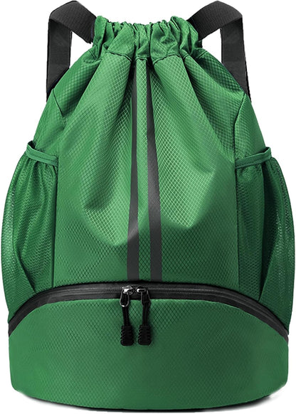 Drawstring Backpack Gym Bag with Shoes Compartment for Soccer, Basketball, Swim, Water-Resistant String Backpack Beach Cinch for Women Men