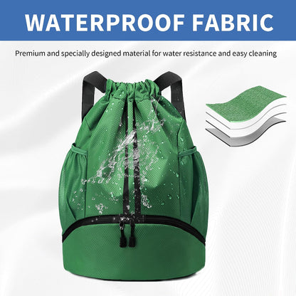 Drawstring Backpack Gym Bag with Shoes Compartment for Soccer, Basketball, Swim, Water-Resistant String Backpack Beach Cinch for Women Men