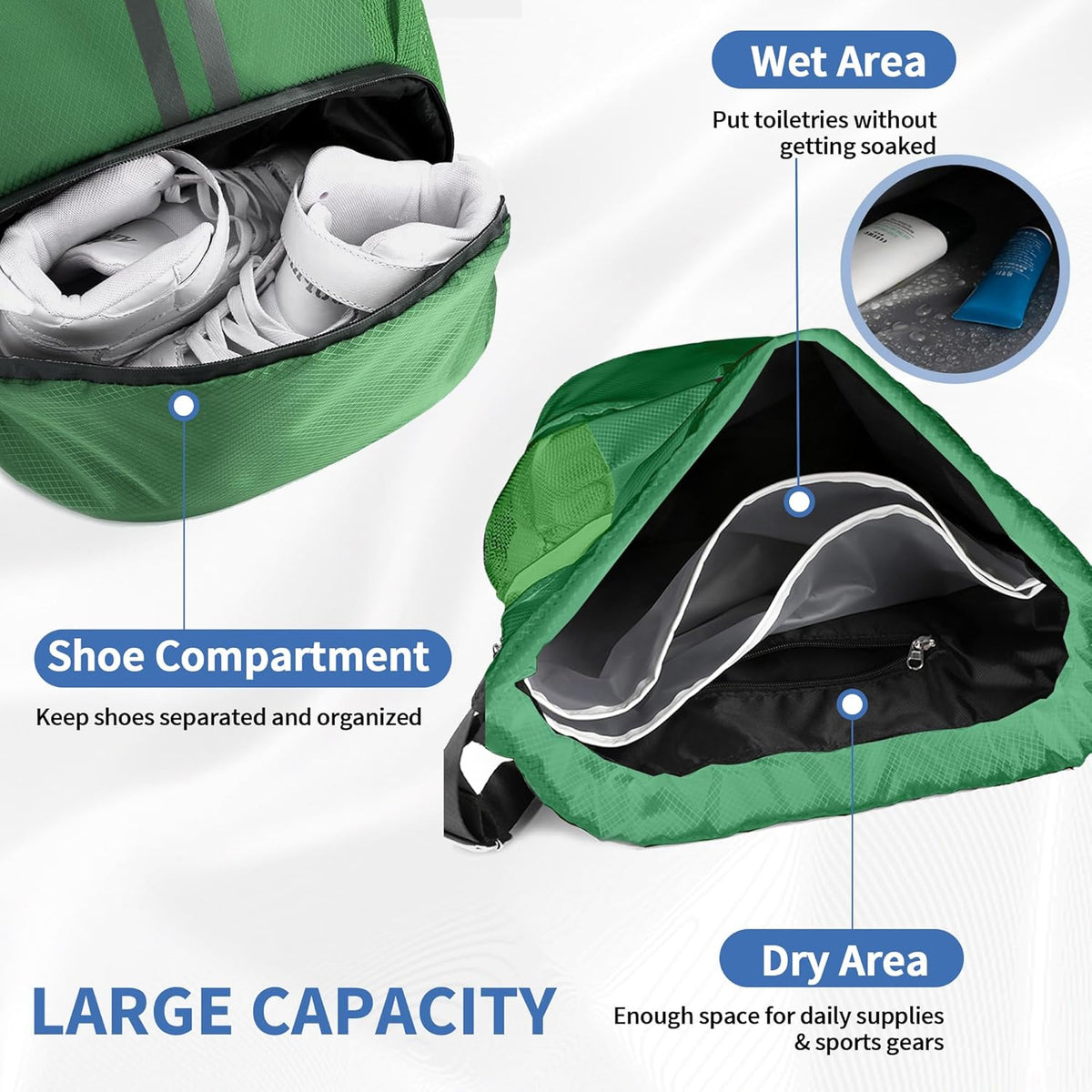 Drawstring Backpack Gym Bag with Shoes Compartment for Soccer, Basketball, Swim, Water-Resistant String Backpack Beach Cinch for Women Men