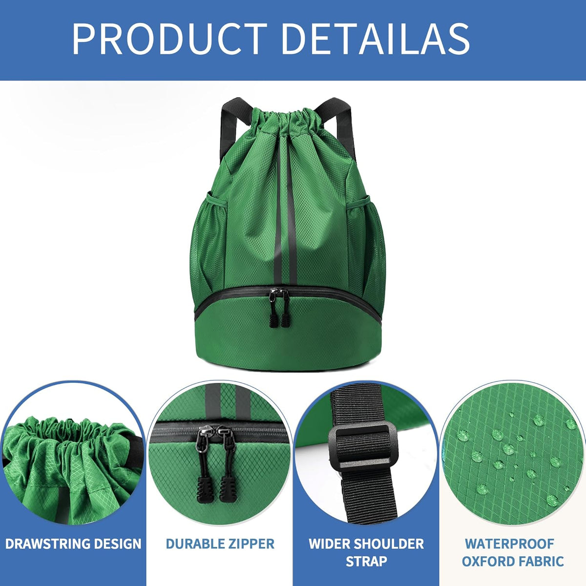Drawstring Backpack Gym Bag with Shoes Compartment for Soccer, Basketball, Swim, Water-Resistant String Backpack Beach Cinch for Women Men