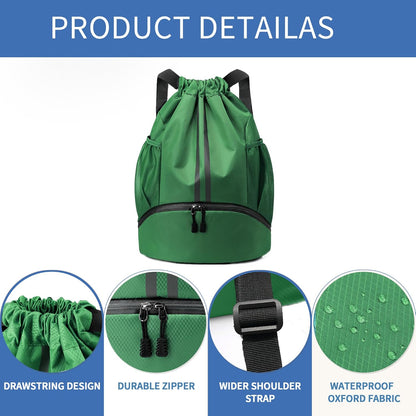 Drawstring Backpack Gym Bag with Shoes Compartment for Soccer, Basketball, Swim, Water-Resistant String Backpack Beach Cinch for Women Men