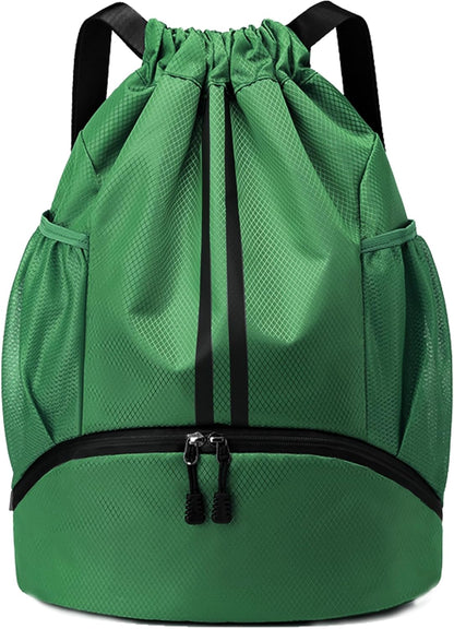 Drawstring Backpack Gym Bag with Shoes Compartment for Soccer, Basketball, Swim, Water-Resistant String Backpack Beach Cinch for Women Men