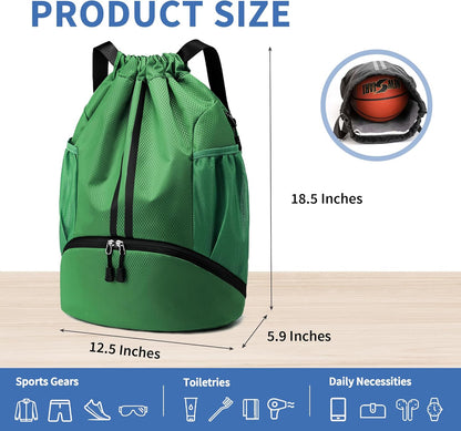 Drawstring Backpack Gym Bag with Shoes Compartment for Soccer, Basketball, Swim, Water-Resistant String Backpack Beach Cinch for Women Men