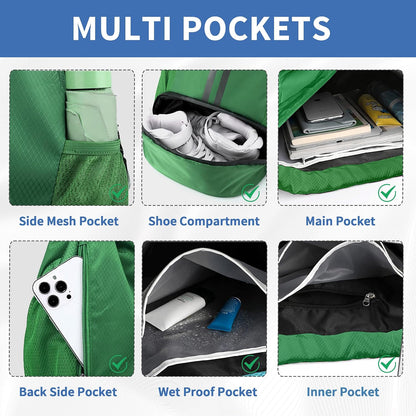 Drawstring Backpack Gym Bag with Shoes Compartment for Soccer, Basketball, Swim, Water-Resistant String Backpack Beach Cinch for Women Men