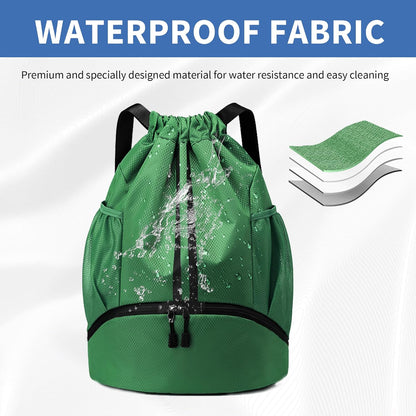 Drawstring Backpack Gym Bag with Shoes Compartment for Soccer, Basketball, Swim, Water-Resistant String Backpack Beach Cinch for Women Men